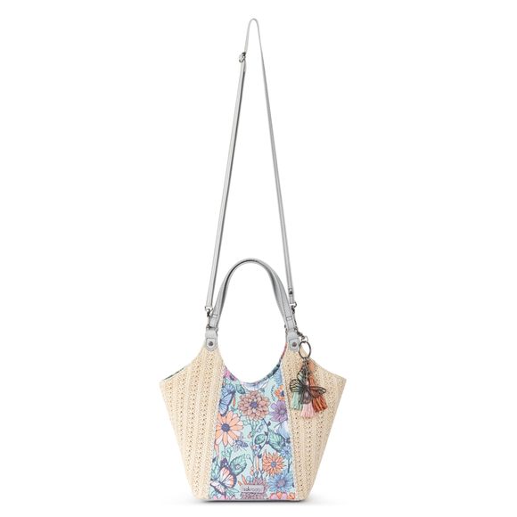Roma Mini Sr In Synthetic Straw & Uncoated Canvas, Double Shoulder :| - Picture 1 of 6